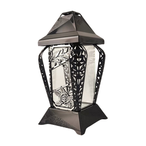 Znicz kapliczka INVERSO mały kwiaty czarny/srebro 30cm na Arena.pl