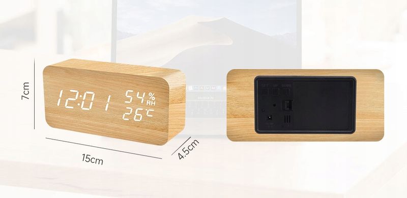 ZEGAR Temperatura BUDZIK Klaskacz GŁOS DREWNIANY zdjęcie 2