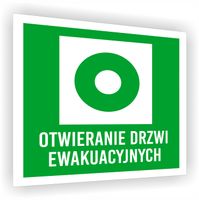 Tabliczka ewakuacyjna z nadrukiem 10x10 cm Otwieranie drzwi ewakuacyjnych