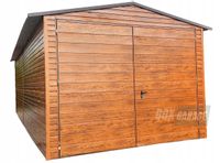 GARAŻ BLASZANY 3,4m x 7m poziom - dwuspad - Brama uchylna - jasny orzech drewnopodobny BOX64 3,4x7