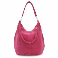 VERA PELLE torebka damska zamszowa worek z paskiem na ramię V469 fuksja