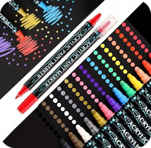 MARKERY AKRYLOWE PISAKI FLAMASTRY Z FARBĄ 36szt DWUSTRONNE WODOODPORNE na Arena.pl