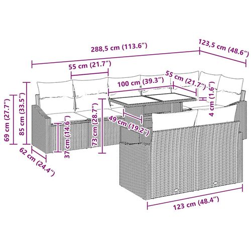 Zestaw Sof na Ogród 9 pcs Brązowy i kremowy 100 x 55 x 73 cm na Arena.pl