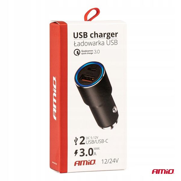 Ładowarka samochodowa 38W USB USB-C TYP-C AMiO zdjęcie 3