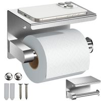 UCHWYT WIESZAK NA PAPIER TOALETOWY Z PÓŁKĄ NA TELEFON DO ŁAZIENKI WC STAL