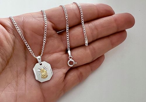 Srebrny łańcuszek 45cm pancerka medalik 925 pozłacana Matka Boska Komunia na Arena.pl