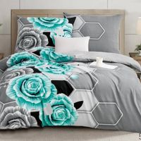 Pościel ELWAY satyna bawełniana 160x200cm TURKUSOWA RÓŻA 5042
