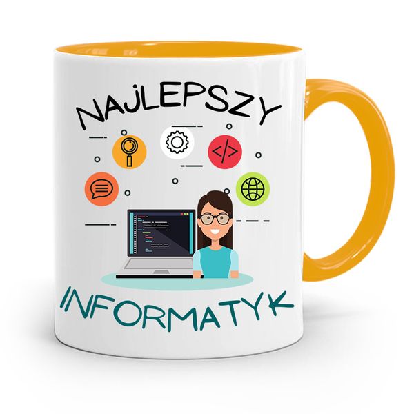 Kubek Żółty Informatyka Programisty Najlepszy Inf Z Nadrukiem Ze Zdjęciem zdjęcie 1
