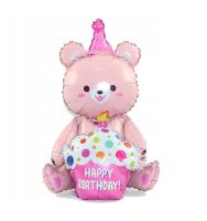 Balon foliowy Urodzinowy Miś różowy, 97x77,5 cm