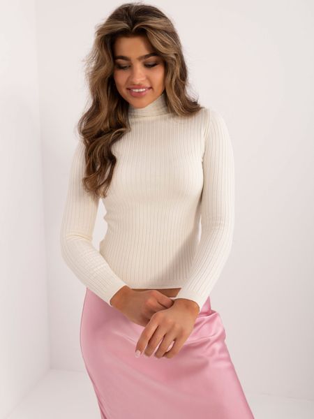 Ecru dopasowany sweter golf w prążek zdjęcie 3