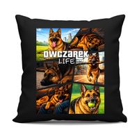 Owczarek Life - czarna poduszka na prezent z pieskiem