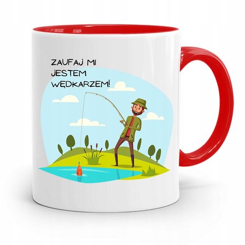 Kubek Czerwony Wędkarza Zaufaj Mi Jestem Wędkarzem Z Nadrukiem Ze Zdjęciem na Arena.pl