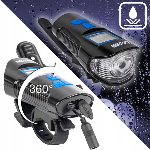 LAMPKA ROWEROWA AKUMULATOROWA LICZNIK KLAKSON PRZÓD TYŁ NA ROWER KABEL USB na Arena.pl