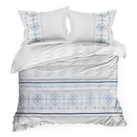 Pościel bawełniana z haftem HAFT 220X200 70X80X2 biało-niebieska