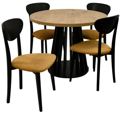 Mały okrągły stół 80 cm rozkładany do 160 LAMELE z 4 krzesłami tapicerowane na Arena.pl