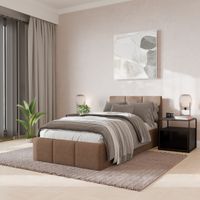 ŁÓŻKO POJEDYNCZE 90x200cm ŁÓŻKO TAPICEROWANE Z POJEMNIKIEM BEŻOWE