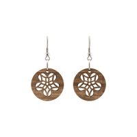 Kolczyki drewniane, orzech włoski, bigle ze stali chirurgicznej