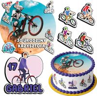 ZESTAW OPŁATEK NA TORT 20CM + 17 POSTACI - ROWERY HOBBY + IMIĘ 15CM 18CM