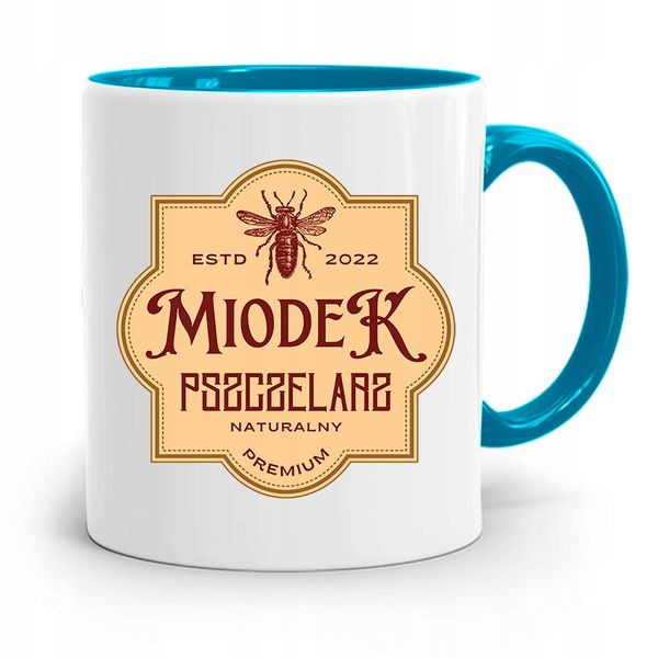 Kubek Błękitny Dla Pszczelarza Miodek Prezent Z Nadrukiem Ze Zdjęciem zdjęcie 1