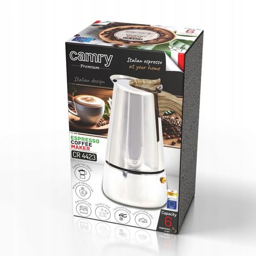 Kawiarka Zaparzacz do kawy 320ml Działa na indukcji, Gaz, Stalowa Camry na Arena.pl