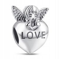 Zawieszka SREBRO 925 Charms Koralik Serce i Aniołek