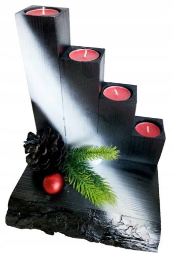 STROIK Świąteczny ŚWIECZNIK ADWENTOWY Z DREWNA Ozdoba BOŻE NARODZENIE DUŻY na Arena.pl