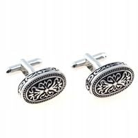 WANDALLIA Spinki do mankietów SP-MN-455 Owalne Srebrne Klasyczne Męskie