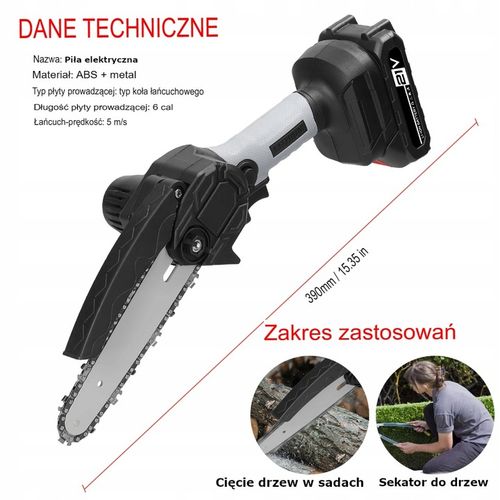 PIŁA ŁAŃCUCHOWA AKUMULATOROWA PILARKA 6" 2x AKUMULATOR 21V + WALIZKA na Arena.pl