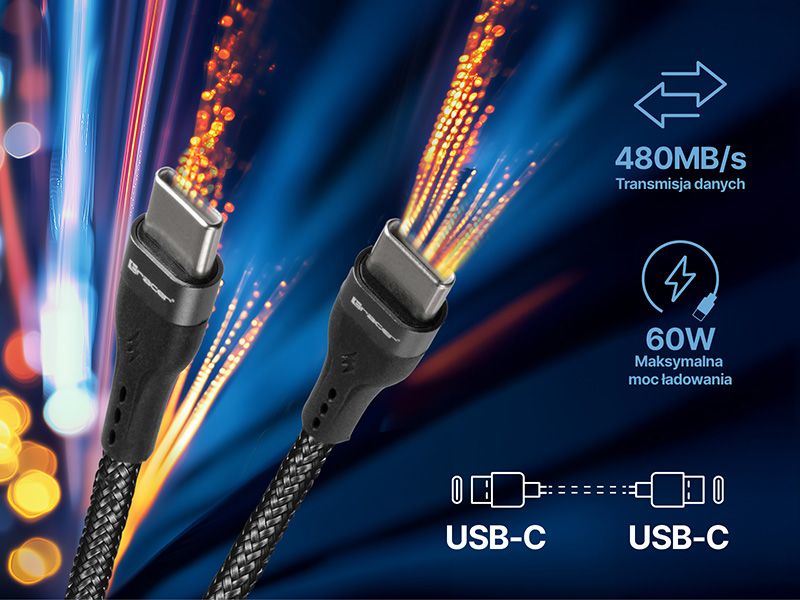 Kabel TRACER Typ C - Typ C 1m czarny 60W zdjęcie 6