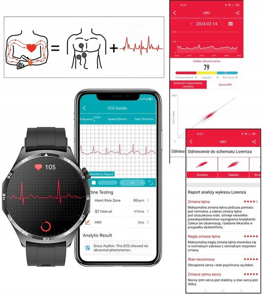 ZEGAREK MĘSKI SMARTWATCH DLA SENIORA EKG POMIAR CUKRU CIŚNIENIE TEMPERATURA zdjęcie 5