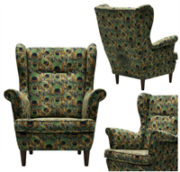 Fotel uszak zielony wzór butelkowa zieleń premium Ari Print Family Meble