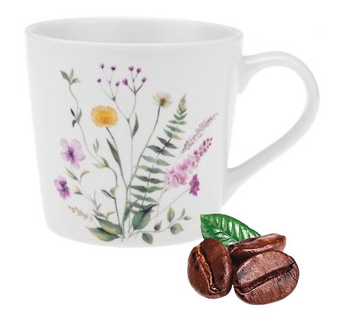 Kubek porcelanowy 400 ml New Bone biały z nadrukiem w kolorowe kwiatki wz.3 na Arena.pl