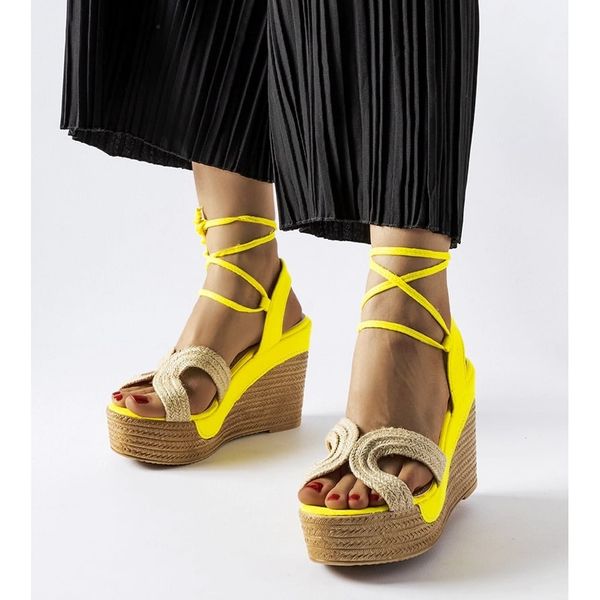 Żółte espadryle na koturnie r.39 zdjęcie 3