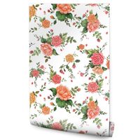 Tapeta Kolorowe RÓŻE Kwiaty Liście Natura Akwarela