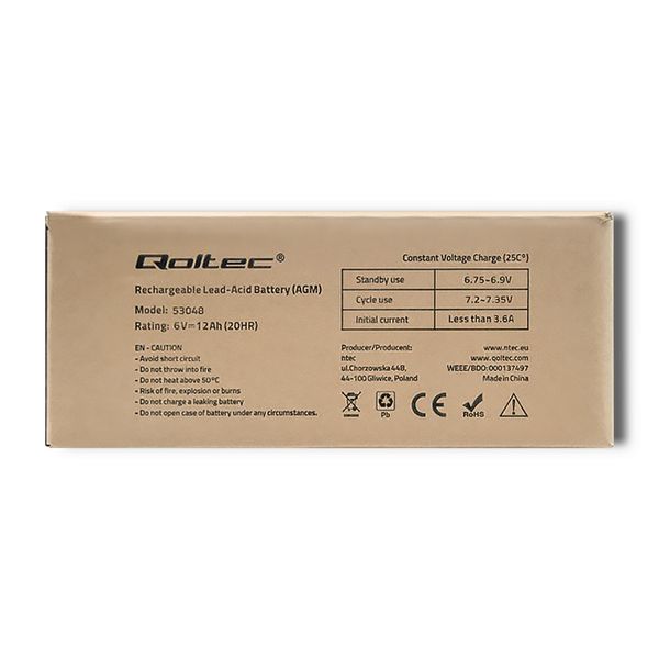 Qoltec Akumulator AGM | 6V | 12Ah | max. 180A zdjęcie 7