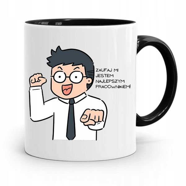 Dla Pracownika Kubek Czarny Najlepszy Pracownik Z Nadrukiem Ze Zdjęciem zdjęcie 1