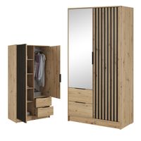 SZAFA GARDEROBA SOREN 2D Dąb ARTISAN 200CM OTWIERANA DUŻA DRĄŻEK LUSTRO