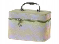 KUFEREK KOSMETYCZKA Z LUSTERKIEM ADAR ROZMIAR M BEŻOWYZ MIENIĄCYM WZORKIEM