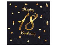 serwetki b&c happy 18 birthday czarne nadruk złoty 33 x 33 cm 20 szt