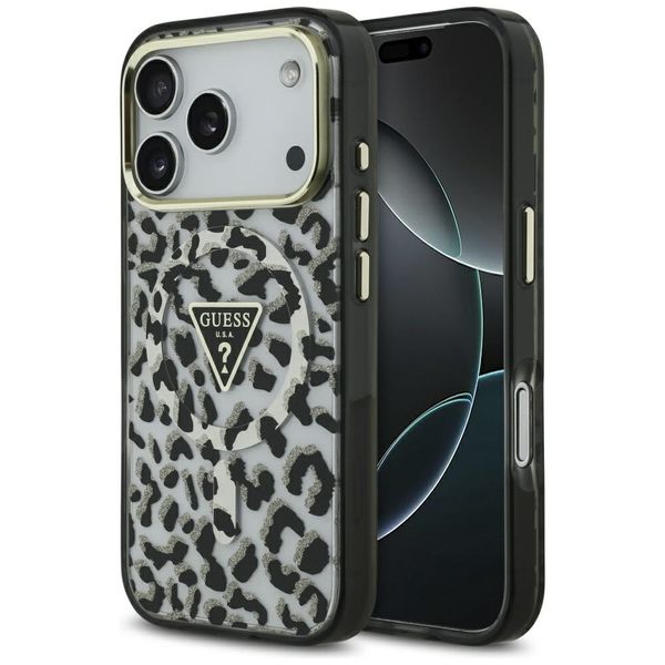 etui guess leopard glitter magsafe do    iphone 17 pro czarny zdjęcie 1