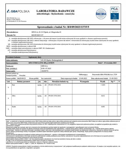 SFD CITRULLINE 400G CYTRULINA JABŁCZAN CYTRULINY PRZEDTRENINGÓWKA MIĘŚNIE na Arena.pl