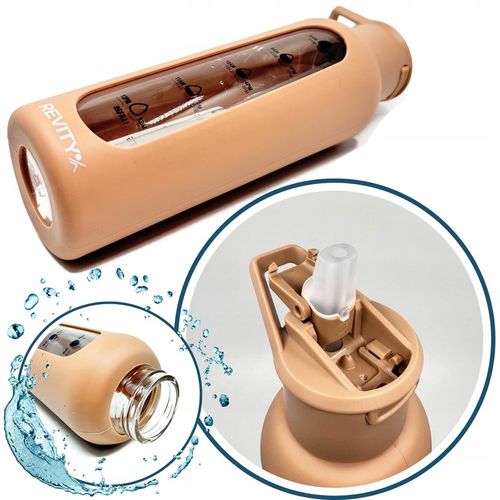 SZKLANA BUTELKA NA WODĘ BIDON SHAKER Z MIARKĄ I DZIUBKIEM SILIKONOWE ETUI na Arena.pl