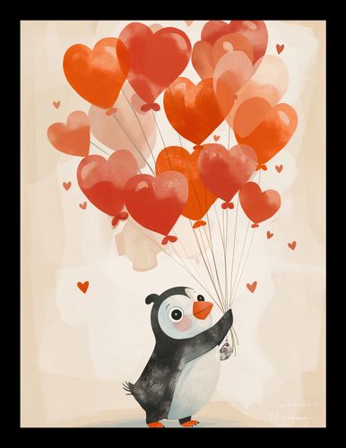 Plakat 15x20cm Pingwinek z Balonami na Arena.pl
