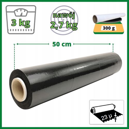 STRECZ folia 3kg CZARNA 2,7kg netto folii 23mic x1 na Arena.pl