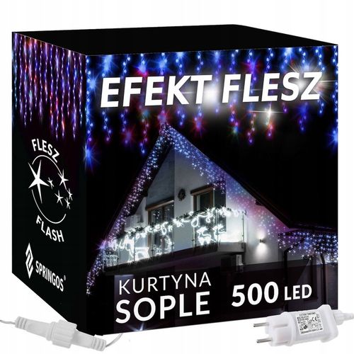 KURTYNA 500led SOPLE LAMPKI ZEWNĘTRZNE +FLASH MULTIKOLOR OŚWIETLENIE 22,5M na Arena.pl