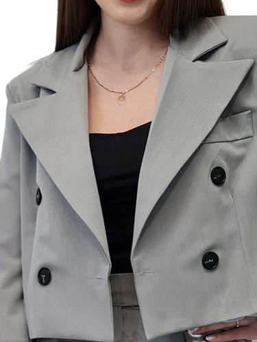 Nowoczesny GARNITUR DAMSKI Szary, Krótka Marynarka i Szerokie Spodnie, r.M na Arena.pl