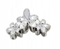 Piękna spinka klamra akrylowa trzy kwiatki hawajskie srebrny 9,5cm