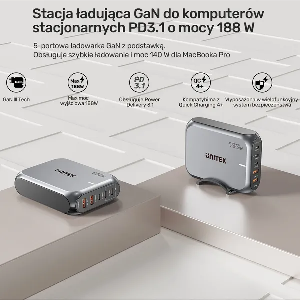 Unitek Szybka ładowarka sieciowa 2xUSB-A 3xUSB-C zdjęcie 10