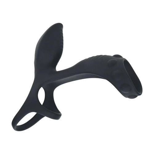 Vibrating Silicone Cock And Ball Ring With Shaft Loop - Black na Arena.pl