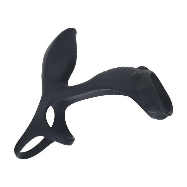 Vibrating Silicone Cock And Ball Ring With Shaft Loop - Black zdjęcie 4